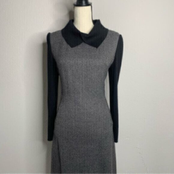 Vintage Tweed Wool Collared Knee Length Sheath Office Dress - Picture 9 of 11